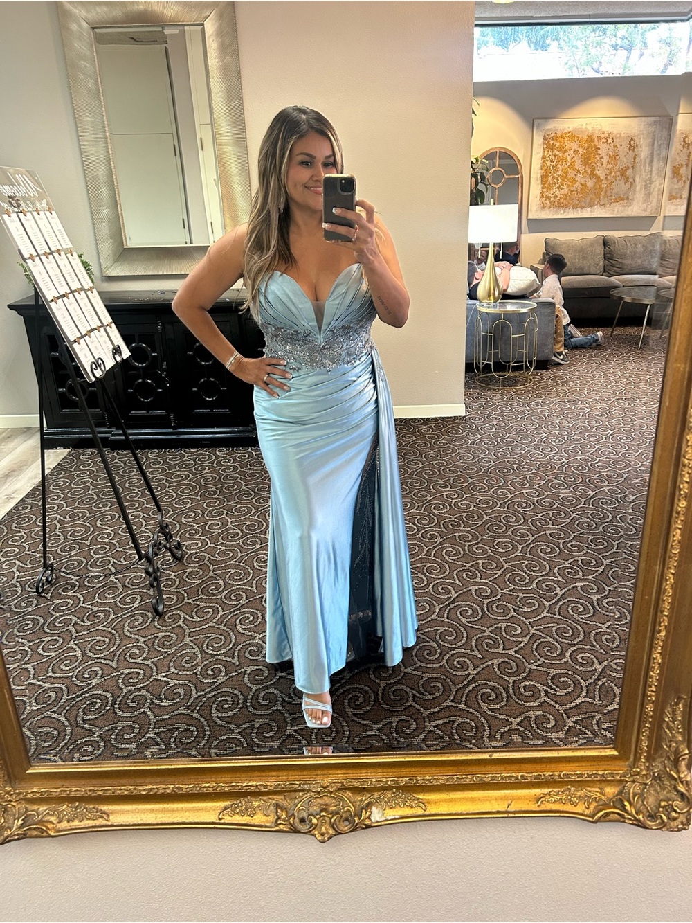 Light Blue Beaded Evening Gown
